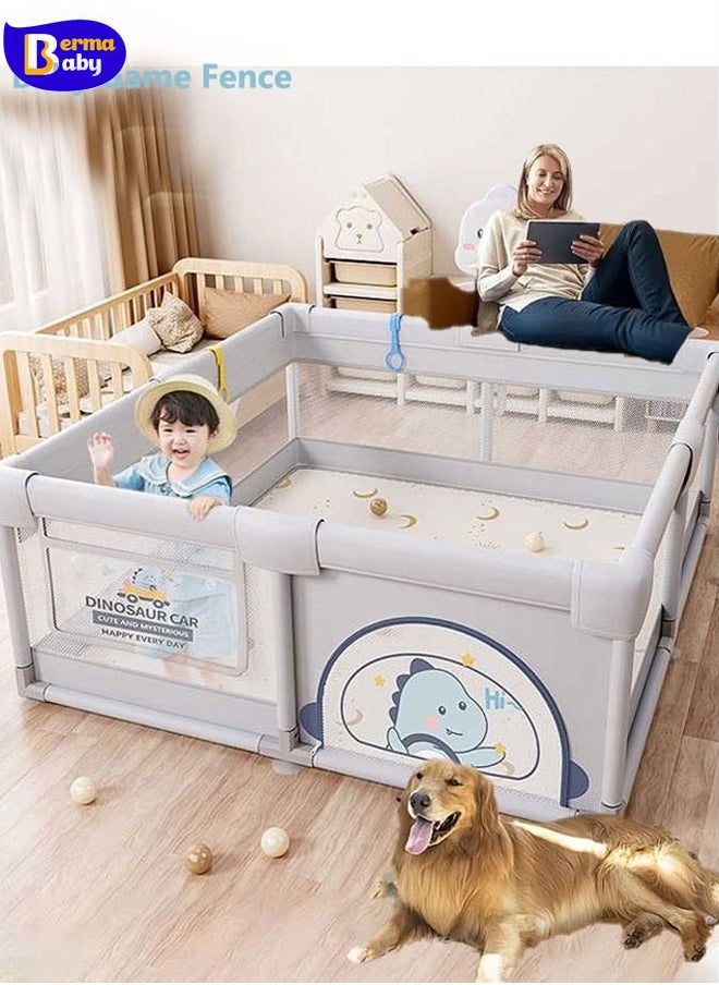 Berma Baby Indoor And Outdoor Baby Game Fence Large Baby Game Fence Sturdy Breathable Baby Safety Protective Bar With Anti -slip Base Children's Activity Center Children's Toys（180*200）  - Image 1