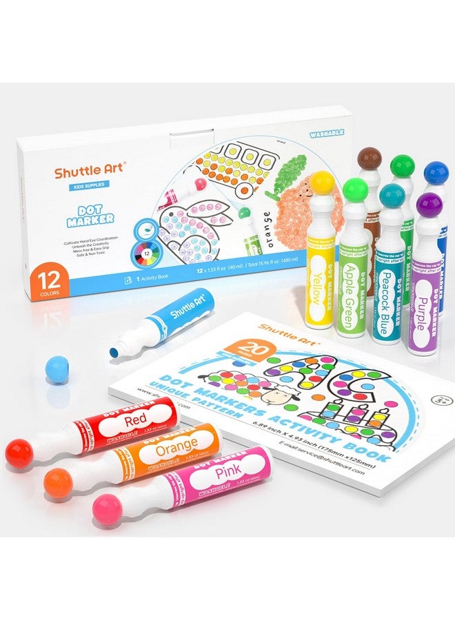 Shuttle Art Dot Makers, 12 Colors Bingo Daubers with 20 Unique Patterns of Dot Book for Toddler Art Activities, Non-Toxic Washable Coloring Markers for Preschool Kids Learning - Image 1