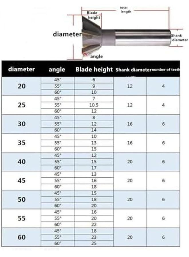 YG8 Hard Alloy Dovetail Milling Cutter 45 55 60 Degrees Straight Shank 25mm x 60 - Image 3