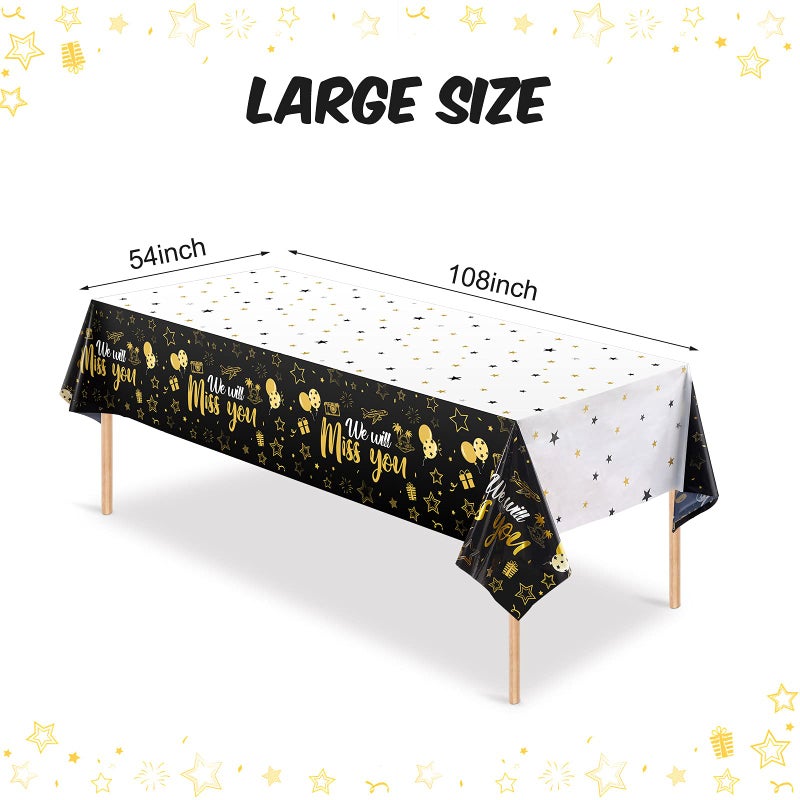 Tatuo 3 Pieces We Will Miss You Tablecloth Going Away Party Decorations Retirement Themed Table Cover Stars Disposable Plastic Table Cloth for Farewell Anniversary Party Supplies (Gold) - Image 2