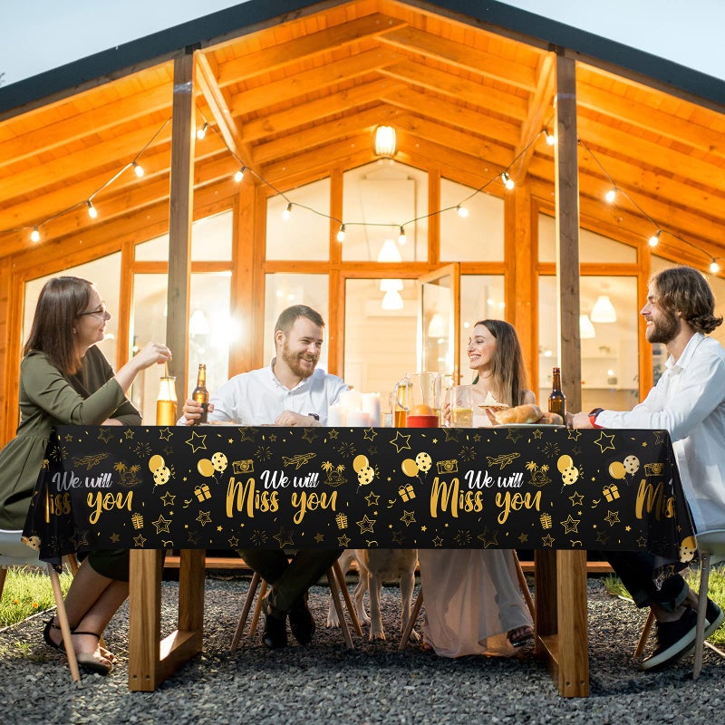 Tatuo 3 Pieces We Will Miss You Tablecloth Going Away Party Decorations Retirement Themed Table Cover Stars Disposable Plastic Table Cloth for Farewell Anniversary Party Supplies (Gold) - Image 5