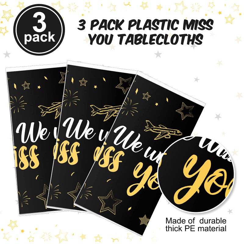 Tatuo 3 Pieces We Will Miss You Tablecloth Going Away Party Decorations Retirement Themed Table Cover Stars Disposable Plastic Table Cloth for Farewell Anniversary Party Supplies (Gold) - Image 4