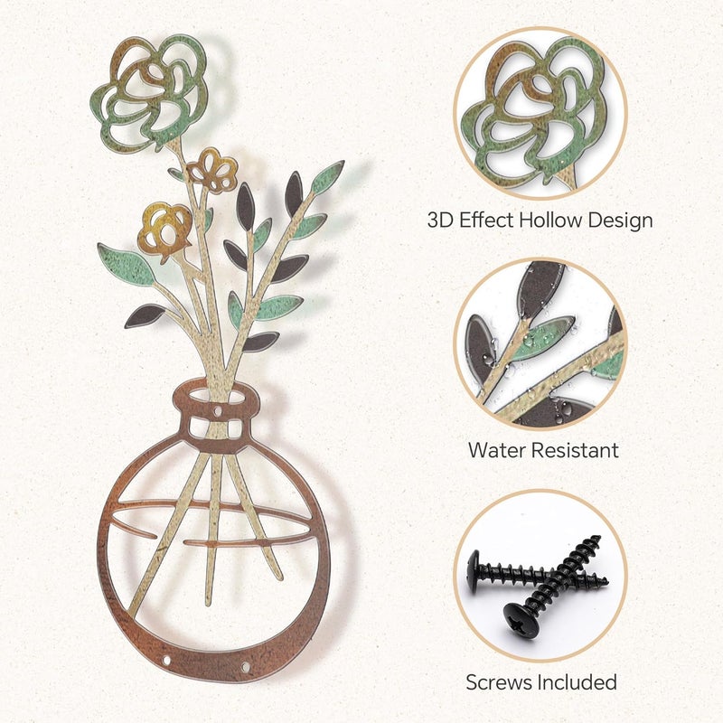 KASTWAVE Flower Wall Art Set - Rustic Farmhouse Floral Decor, 3-Piece Boho Minimalist 3D Wall Sculpture - Image 3