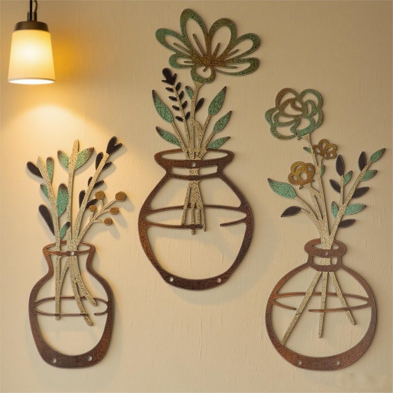 KASTWAVE Flower Wall Art Set - Rustic Farmhouse Floral Decor, 3-Piece Boho Minimalist 3D Wall Sculpture - Image 2