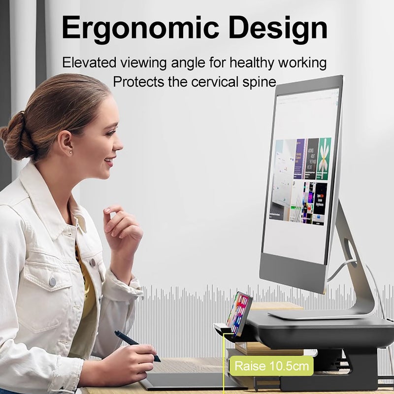Laptop Riser: Grey Special Version Ergonomic Design Computer Stand - Adjustable Height Multi-functional Storage Desk Riser for Home Office, Users of Laptops Under 17 Inches - Image 2