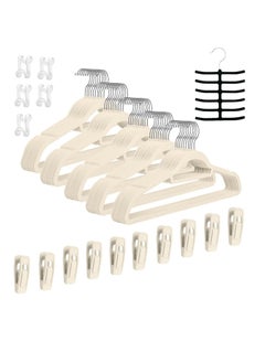 TYCOM Tycom Non-Slip Velvet Hangers - Suit Hangers (50 Pack) Ultra Thin Space Saving 360 Degree Swivel Hook Clothes Hangers Hold Up-to 10 Lbs, for Coats, Jackets, Pants, Dress Clothe- With Bar 50pcs Beige  - Image 1