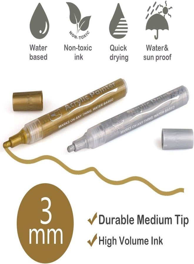FEELHIGH Acrylic Permanent Paint Marker Pen Medium For Art Rock Painting, Stone, Wood, Canvas, Glass, Metal, Ceramic, Tire, Graffiti, Paper, Drawing, Highlight Water-Based Paint Sets (Gold) - Image 2
