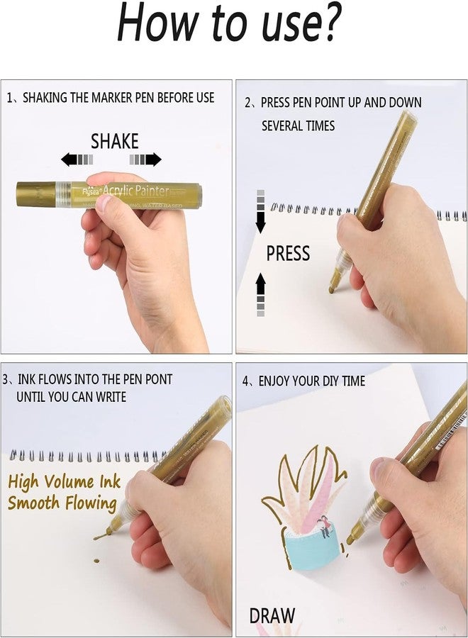 FEELHIGH Acrylic Permanent Paint Marker Pen Medium For Art Rock Painting, Stone, Wood, Canvas, Glass, Metal, Ceramic, Tire, Graffiti, Paper, Drawing, Highlight Water-Based Paint Sets (Gold) - Image 3