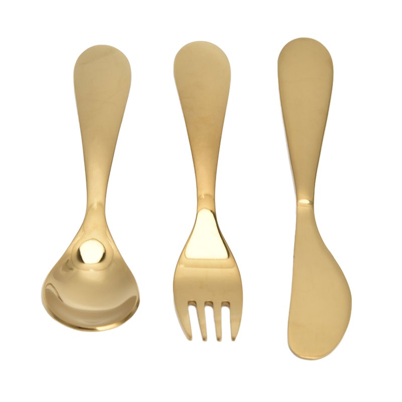 304 Stainless Steel Kitchen Tableware Set Children Fork Spoon Knife Golden Cutlery Set Gold - Image 1