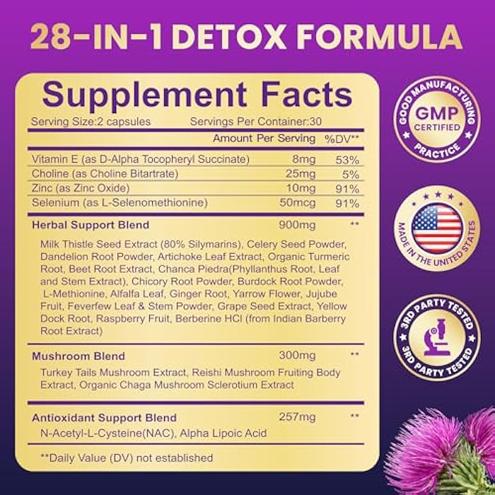 Baszy 28-in-1 Liver Cleanse Detox & Repair - 1500mg Liver Health Support with Milk Thistle, Dandelion Root, Artichoke Extract, and 20+ Herbal Liver Support Supplements - Made in USA - 60 Capsules - Image 2