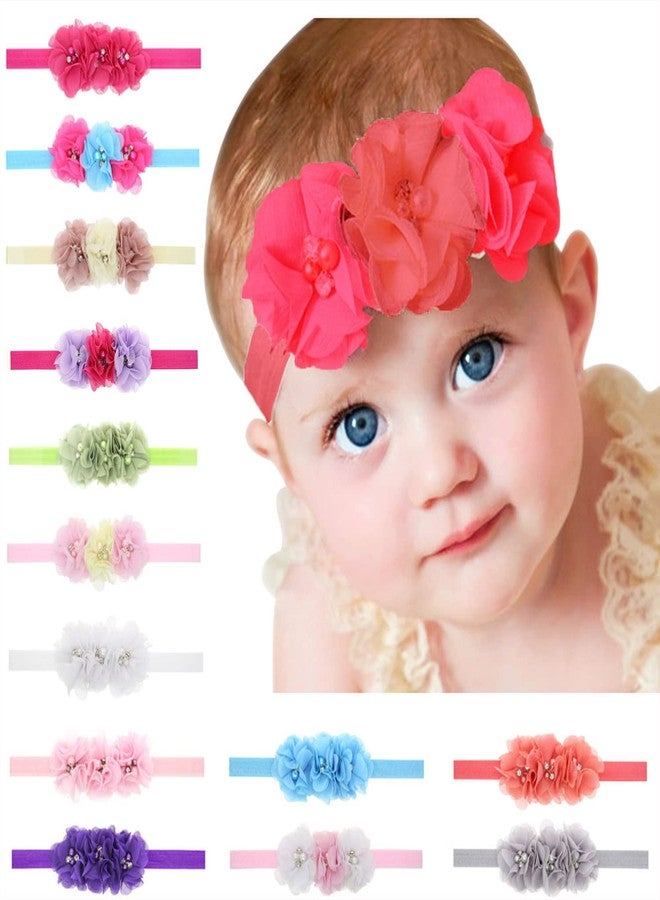 SYGA Baby Headbands Soft Three Flower Pearl Stretchable Hairbands Newborn Infant Toddler Kids 0-3 Year (Red) - Image 5