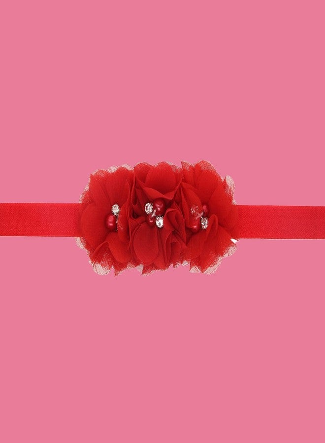 SYGA Baby Headbands Soft Three Flower Pearl Stretchable Hairbands Newborn Infant Toddler Kids 0-3 Year (Red) - Image 2