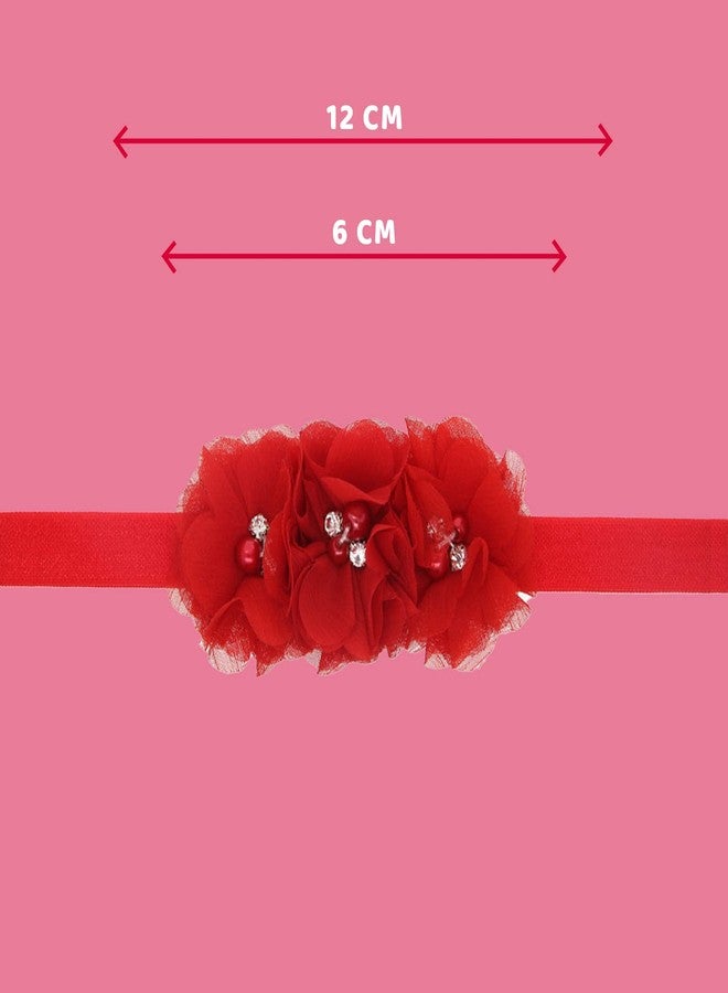 SYGA Baby Headbands Soft Three Flower Pearl Stretchable Hairbands Newborn Infant Toddler Kids 0-3 Year (Red) - Image 3
