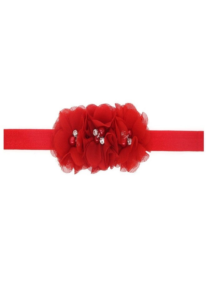 SYGA Baby Headbands Soft Three Flower Pearl Stretchable Hairbands Newborn Infant Toddler Kids 0-3 Year (Red) - Image 1