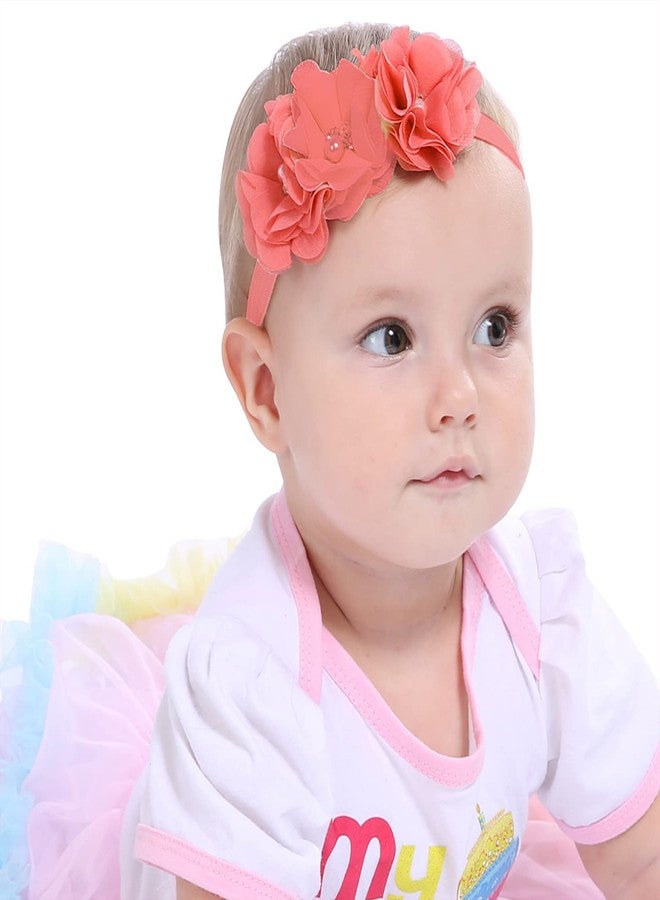 SYGA Baby Headbands Soft Three Flower Pearl Stretchable Hairbands Newborn Infant Toddler Kids 0-3 Year (Red) - Image 4