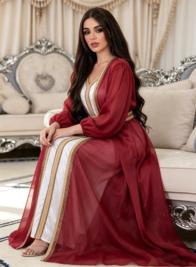 Take Two Red Belted Kaftan Dress - Image 4