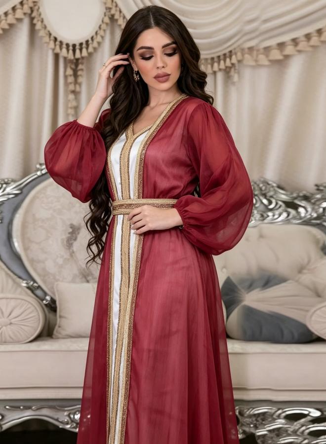 Take Two Red Belted Kaftan Dress - Image 2