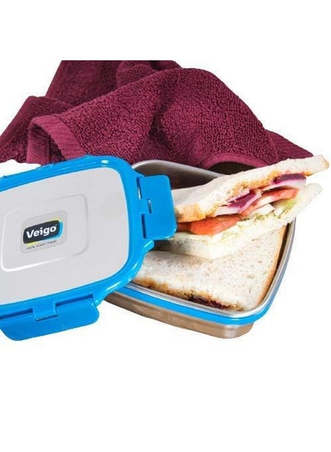 Veigo Veigo Sandwich Lunch Box Stainless Steel Premium Finish Air Tight Leak-Proof Lunch Box Sleek & Compact Easy to fit into Any Bags Perfect for School,Office & Outdoor-600ml Dark Blue  - Image 3