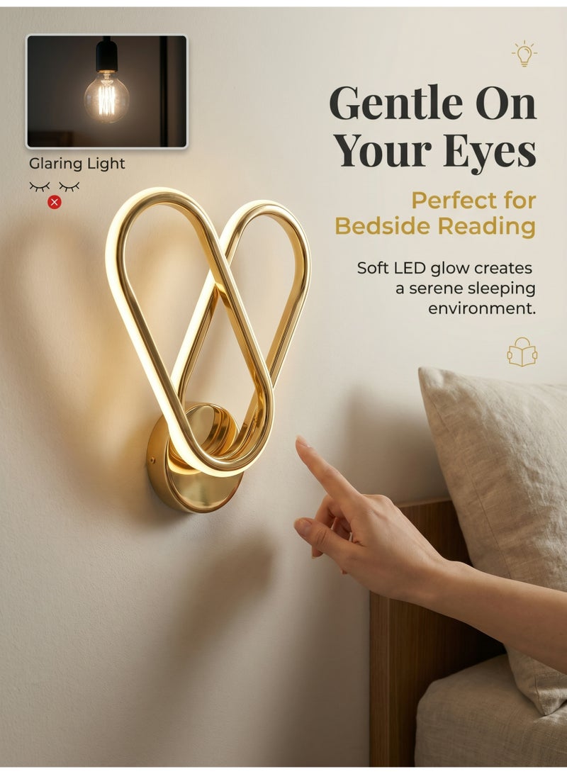 الحياة المريحة مصباح حائط LED قابل للتعتيم بثلاثة ألوان – تصميم حديث بحلقة مزدوجة من الذهب، شمعدان من الحديد والسيليكون، مصباح داخلي ناعم خالٍ من الوهج لغرفة النوم وغرفة المعيشة والممر - Image 2