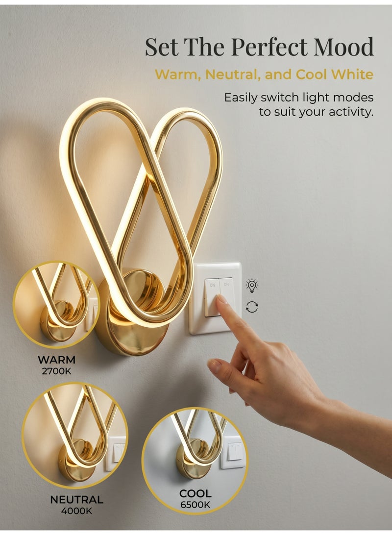 الحياة المريحة مصباح حائط LED قابل للتعتيم بثلاثة ألوان – تصميم حديث بحلقة مزدوجة من الذهب، شمعدان من الحديد والسيليكون، مصباح داخلي ناعم خالٍ من الوهج لغرفة النوم وغرفة المعيشة والممر - Image 5