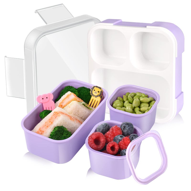 Genteen Bento Box for Kids Kids Lunch Box with 3 Removable Compartments Toddler Lunch Box for Daycare School Ideal Portion Size for Ages 3 to 7 BPAFree Dishwasher SafeGreen Purple