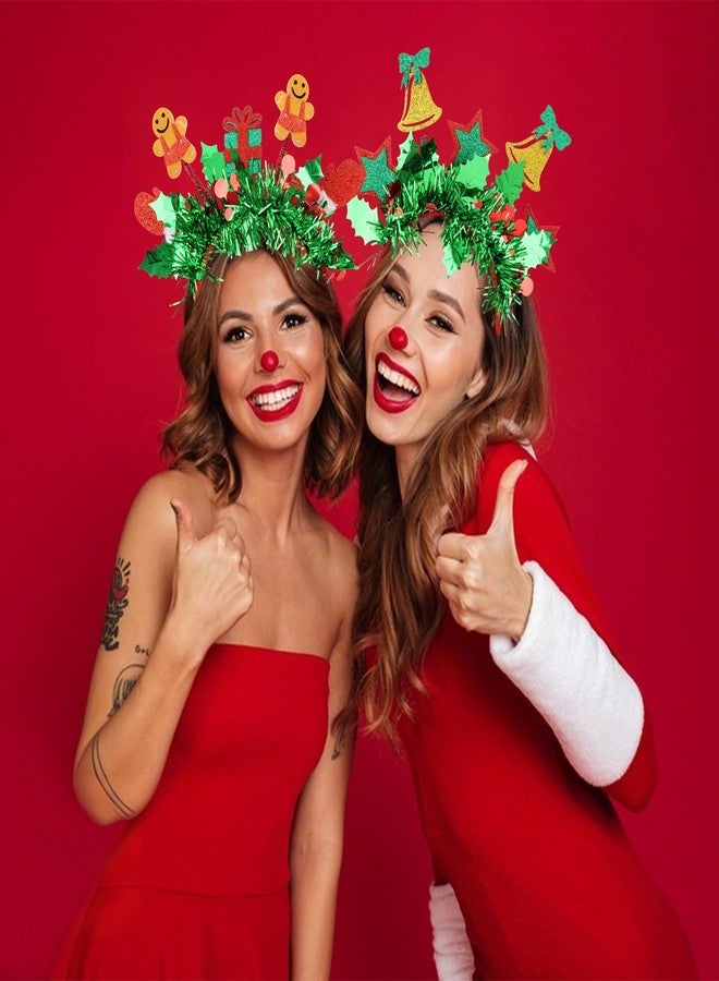 Semato 6 Pcs Funny Christmas Headbands Green Glitter Tassel Gingerbread Man Reindeer Snow Bell Hairband Decorations for Women Girls Xmas Holiday New Year Party Headwear Festival Accessories - Image 4