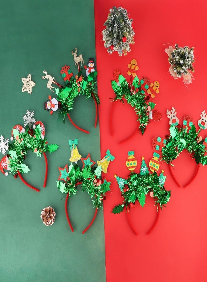 Semato 6 Pcs Funny Christmas Headbands Green Glitter Tassel Gingerbread Man Reindeer Snow Bell Hairband Decorations for Women Girls Xmas Holiday New Year Party Headwear Festival Accessories - Image 3
