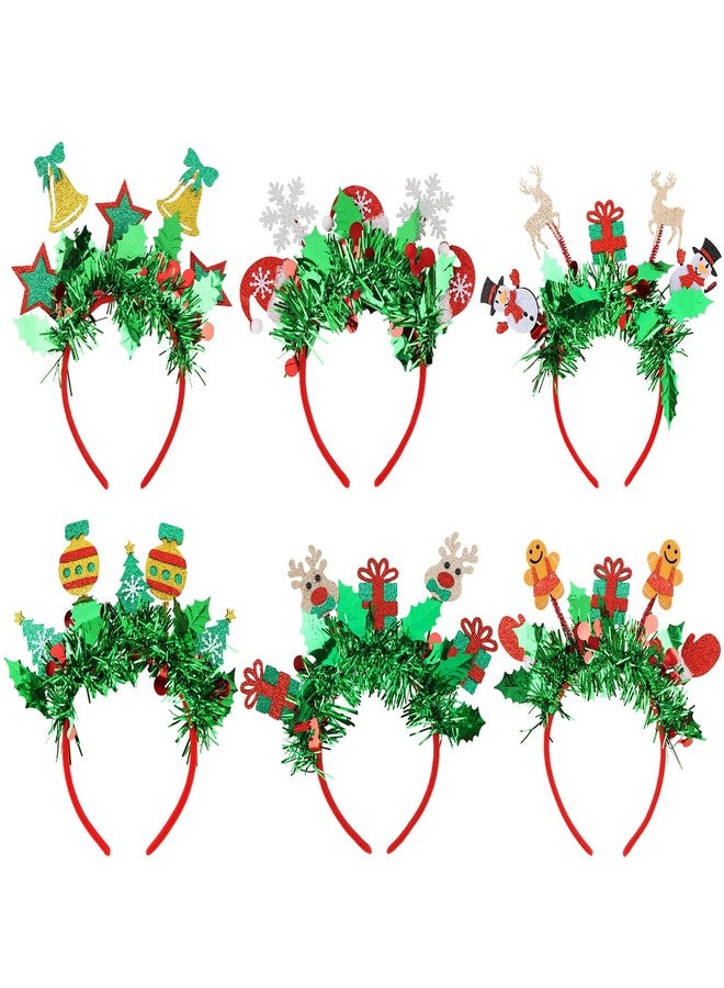 Semato 6 Pcs Funny Christmas Headbands Green Glitter Tassel Gingerbread Man Reindeer Snow Bell Hairband Decorations for Women Girls Xmas Holiday New Year Party Headwear Festival Accessories - Image 1