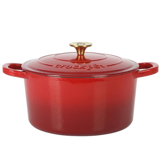 CROCK POT ARTISAN 6QUART ROUND EUROPEAN ENAMELED CAST IRON DUTCH OVEN POT WITH LID GRADIENT RED