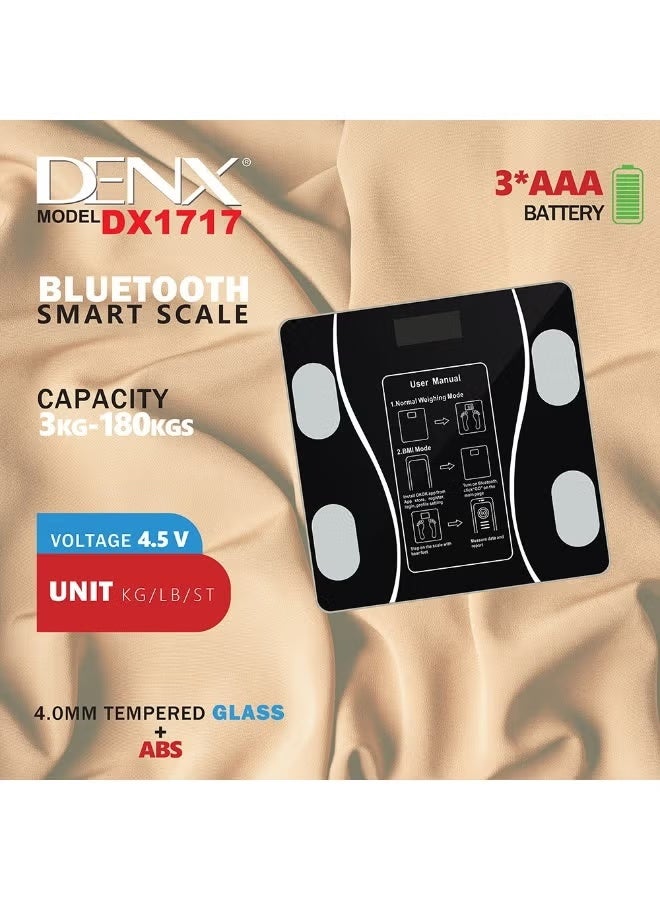 Denx Bluetooth Smart Body Weight Scale with Body Composition Analyzer, Digital Bathroom Scale, BMI, Body Fat, Muscle Mass, Water, Bone Mass, Bluetooth App Sync, High Precision Electronic Weighing Scale, Tempered Glass, Black - Image 5