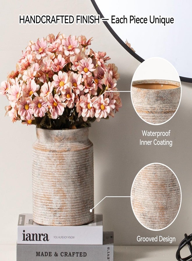 Dobbyby Ceramic Flower Vase 7.5 inch Farmhouse Rustic Vase for Home Decor Handcrafted Pottery Terracotta Vases for Dining Table Decor Fireplace Living Room Bathroom Wedding Centerpiece (L-Terracotta) - Image 4