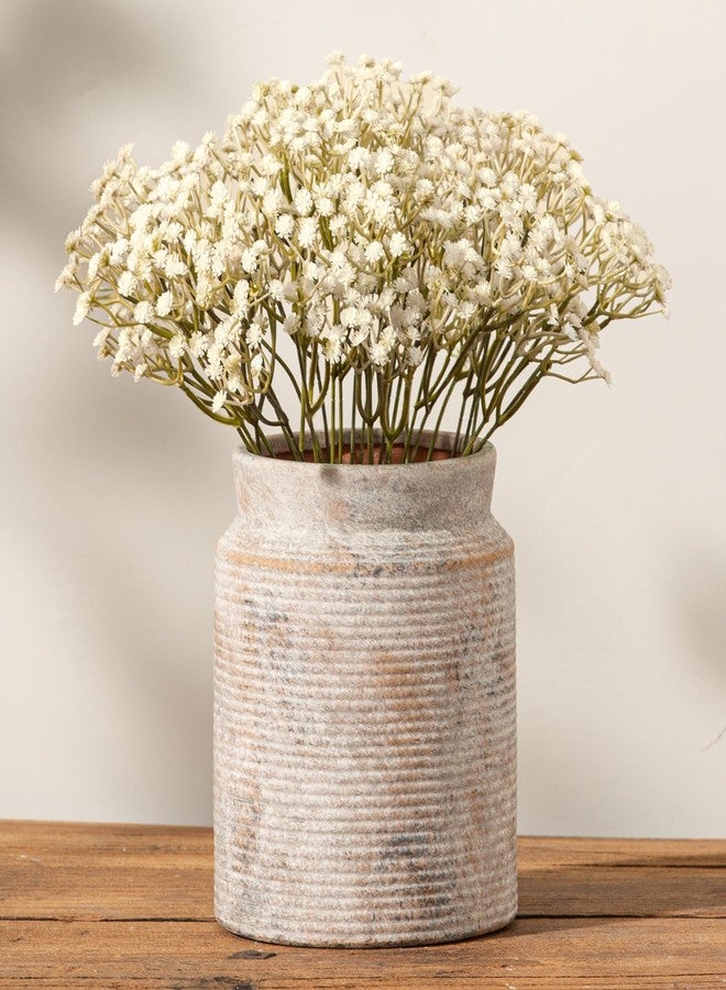 Dobbyby Ceramic Flower Vase 7.5 inch Farmhouse Rustic Vase for Home Decor Handcrafted Pottery Terracotta Vases for Dining Table Decor Fireplace Living Room Bathroom Wedding Centerpiece (L-Terracotta) - Image 1
