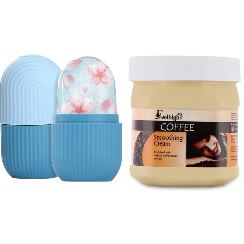 FEELHIGH Combo Face Ice roller 10ml and Coffee Face Moisturizer Cream 500ml Enriched with Coffee Bean Extract Pack 2 - Image 1