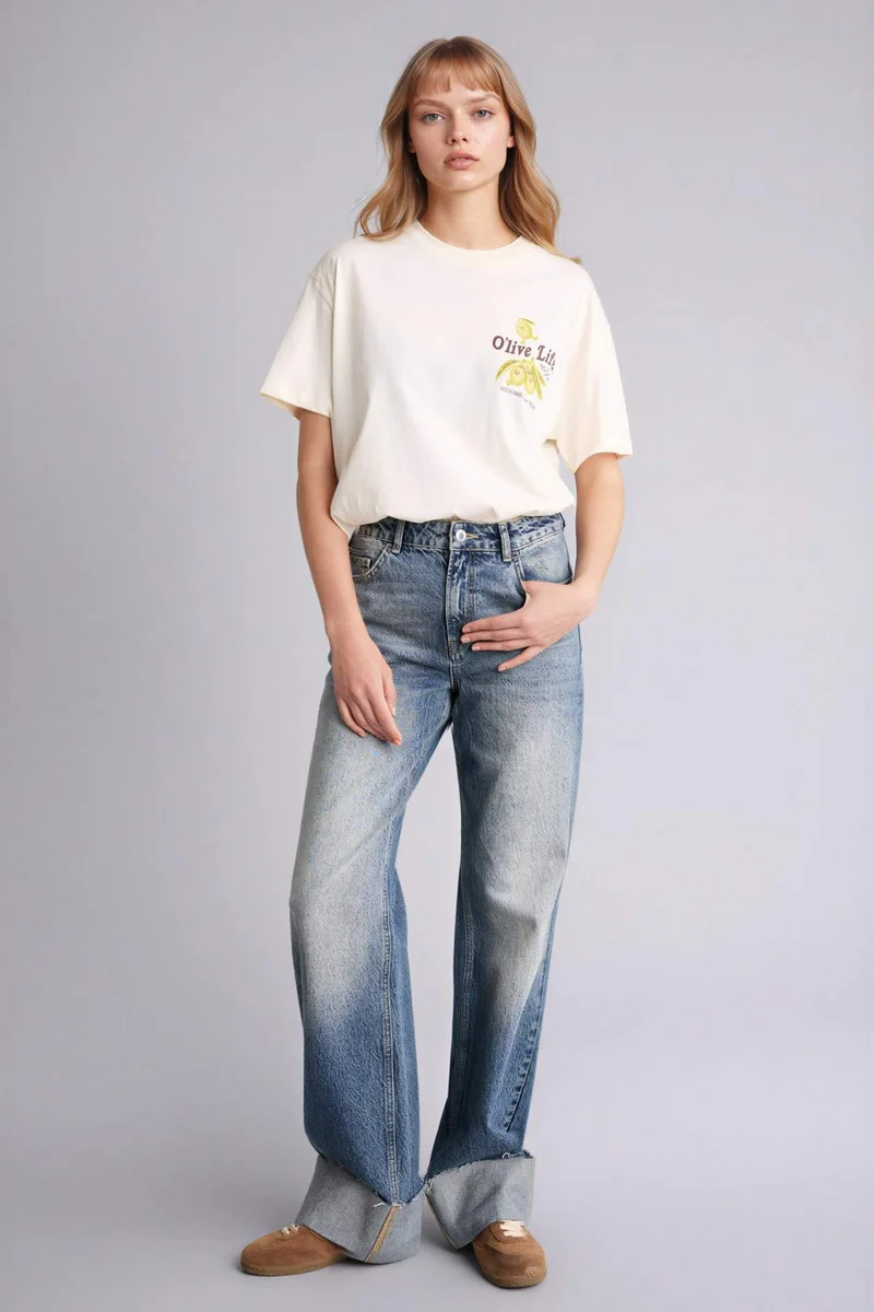 DeFacto Printed Crew Neck Short Sleeves Oversize T-Shirt