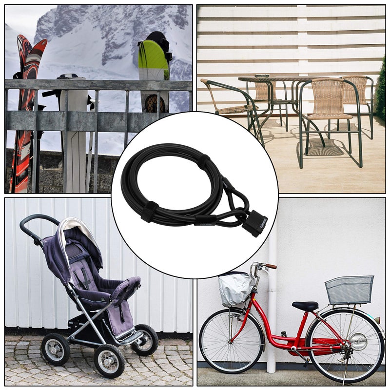 KOHLBURG Cable Lock 5 Metres Long – Lock Easily Lockable without Key – Steel Cable 5 m for Bicycle with Velcro Fasteners – Steel Cable 500 cm for Garden Furniture and as a Bicycle Lock - Image 2