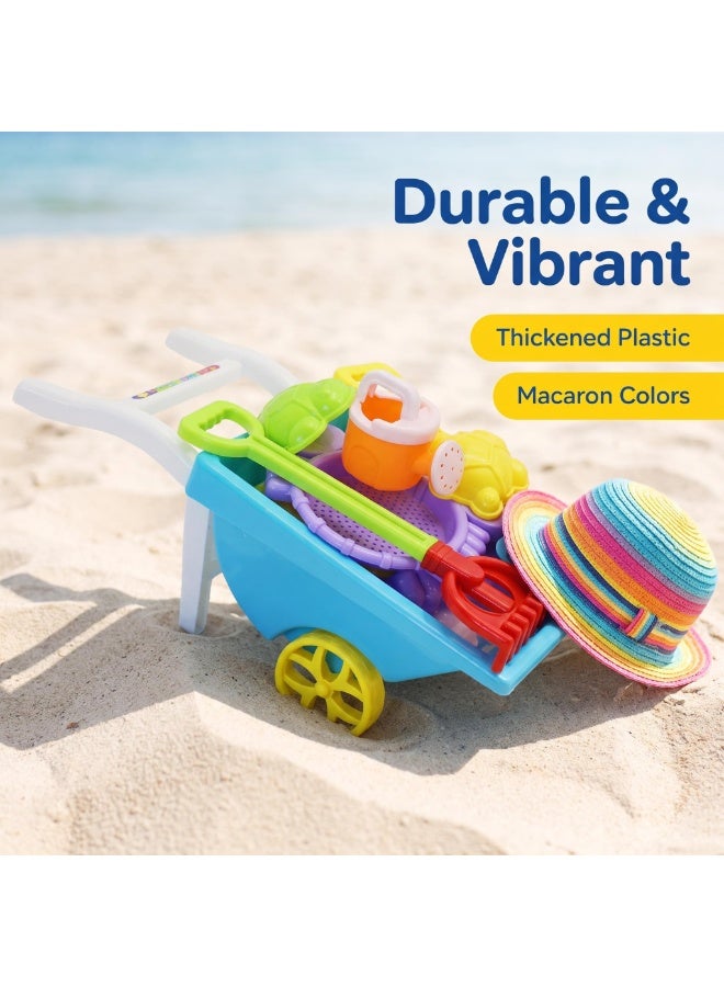 EASY FUTURE Beach Sand Toys Set Two Wheel Hand Cart Complete Sand Toys Digging Shovel Rake Animal Molds Sieve Watering Can Smooth Edge Outdoor Backyard Sandbox Pretend Construction Play Kit NO.1905 - Image 4