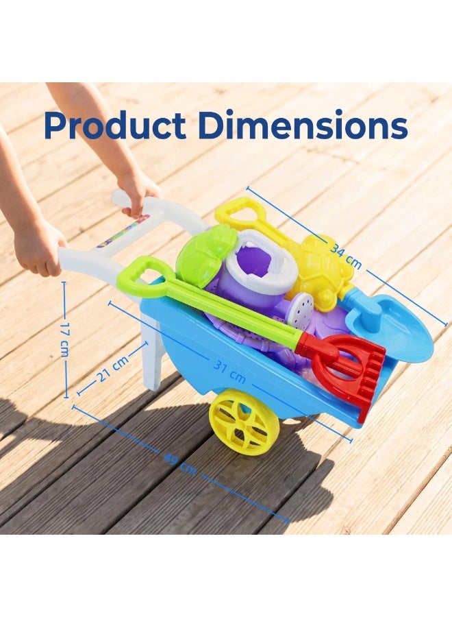 EASY FUTURE Beach Sand Toys Set Two Wheel Hand Cart Complete Sand Toys Digging Shovel Rake Animal Molds Sieve Watering Can Smooth Edge Outdoor Backyard Sandbox Pretend Construction Play Kit NO.1905 - Image 2