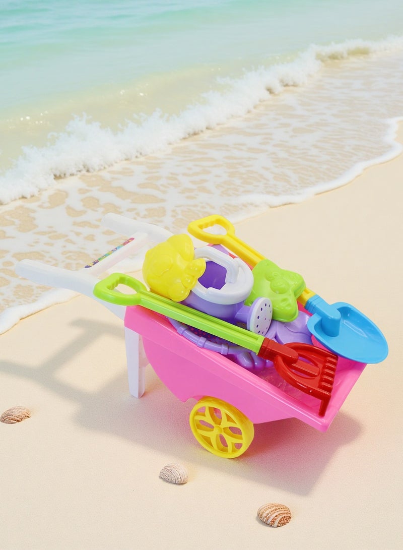 EASY FUTURE Beach Sand Toys Set Two Wheel Hand Cart Complete Sand Toys Digging Shovel Rake Animal Molds Sieve Watering Can Smooth Edge Outdoor Backyard Sandbox Pretend Construction Play Kit NO.1905 - Image 1
