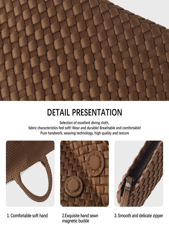 LIKEBAG Woven Bag for Women, Large Neoprene Tote Bag Summer Beach Handbag Purse Retro Handmade Travel Shoulder Bag Set (Coffee) - Image 5