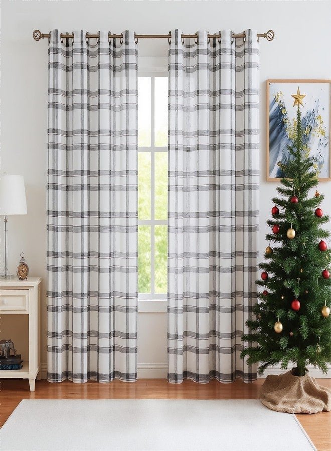 Randall Christmas Buffalo Plaid Semi Sheer Curtains for Living Room Linen-Look Geometric Light Filtering Dining Room Window Drape for Farmhouse Bedroom Study Room,Black/White,54x84 inch Long,2 Panels - Image 1