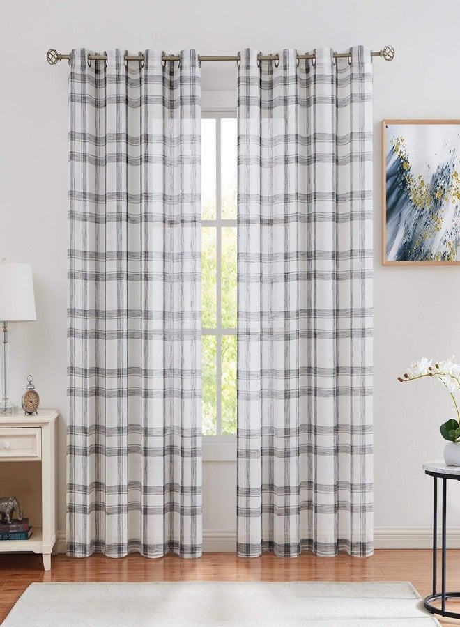 Randall Christmas Buffalo Plaid Semi Sheer Curtains for Living Room Linen-Look Geometric Light Filtering Dining Room Window Drape for Farmhouse Bedroom Study Room,Black/White,54x84 inch Long,2 Panels - Image 2