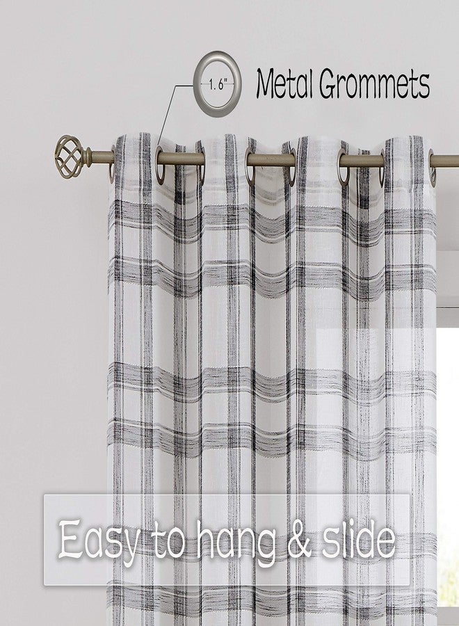 Randall Christmas Buffalo Plaid Semi Sheer Curtains for Living Room Linen-Look Geometric Light Filtering Dining Room Window Drape for Farmhouse Bedroom Study Room,Black/White,54x84 inch Long,2 Panels - Image 3