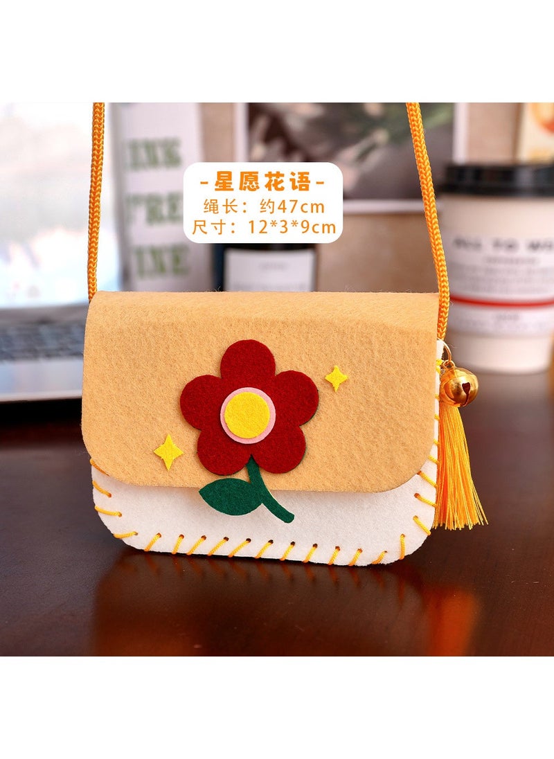 Kids DIY Felt Craft Bag Coin Purse Material Kit Star Wishing Flower Language