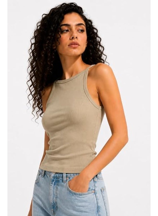 Nileton Women's Basic Ribbed Knit - Cotton Boat Neck Tank Top - Slim Fit Sleeveless Stretchy Fitted Casual Everyday Tank - Image 2