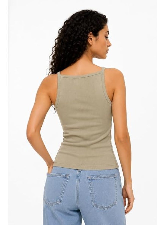 Nileton Women's Basic Ribbed Knit - Cotton Boat Neck Tank Top - Slim Fit Sleeveless Stretchy Fitted Casual Everyday Tank - Image 3