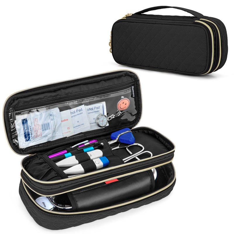 Damero Double Layer Stethoscope Case Compatible with 3M Littmann/ADC/Omron Stethoscope, Stethoscope Carrying Case Travel Bag for Nurse Accessories, Black - Image 1