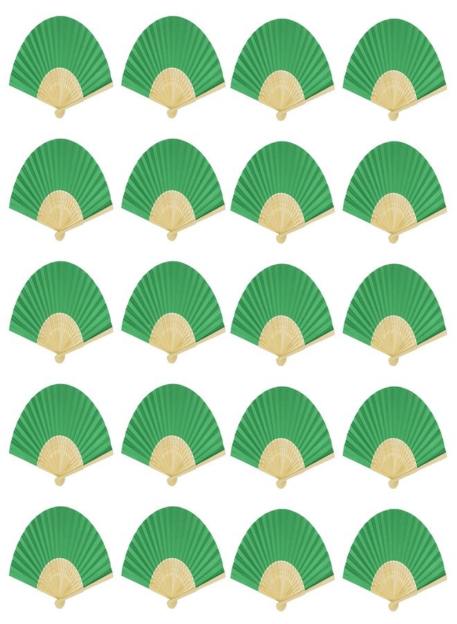 FoDau770 Classical Folding Fans, 20 Pieces Bamboo Handheld Fans, Paper Hand Fan for Cosplay Dancing Decoration Party, Green - Image 1
