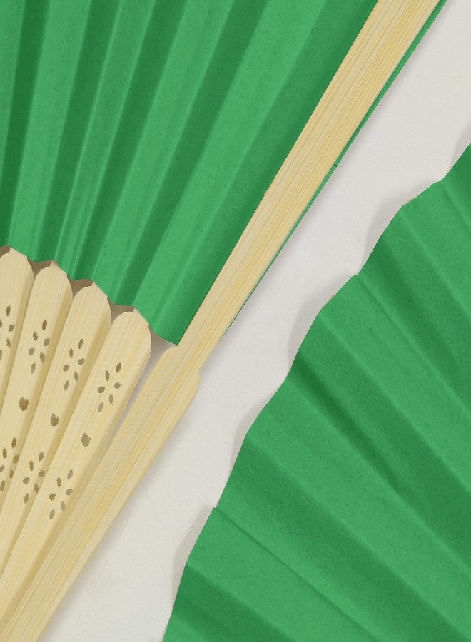 FoDau770 Classical Folding Fans, 20 Pieces Bamboo Handheld Fans, Paper Hand Fan for Cosplay Dancing Decoration Party, Green - Image 2