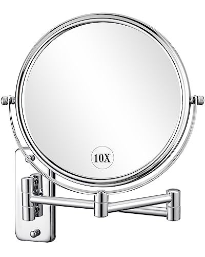 DECLUTTR 8 Inch Wall Mounted Magnifying Mirror with 10x Magnification Double Sided Vanity Makeup Mirror for Bathroom Chrome Finished - Image 2