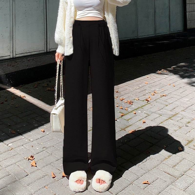 Versatile Korean Style Maternity Pants New Autumn/Winter Draped Slimming Drawstring Loose-Fit Bell Bottoms Soft Rice Pants Black 